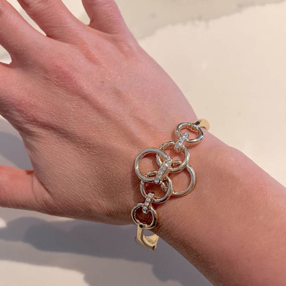 Gold and Rhinestone Interlocking Circles Bracelet